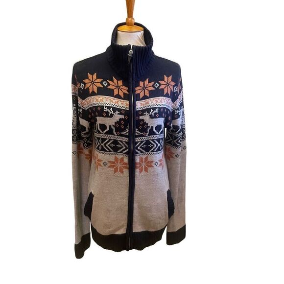 Soul Star Full Zip  Mock Collar Multi-Color Winter Design Cardigan Size X-Large - Picture 12 of 16